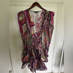 Colorful patterned print dress with ruffles on the bottom SIZE M